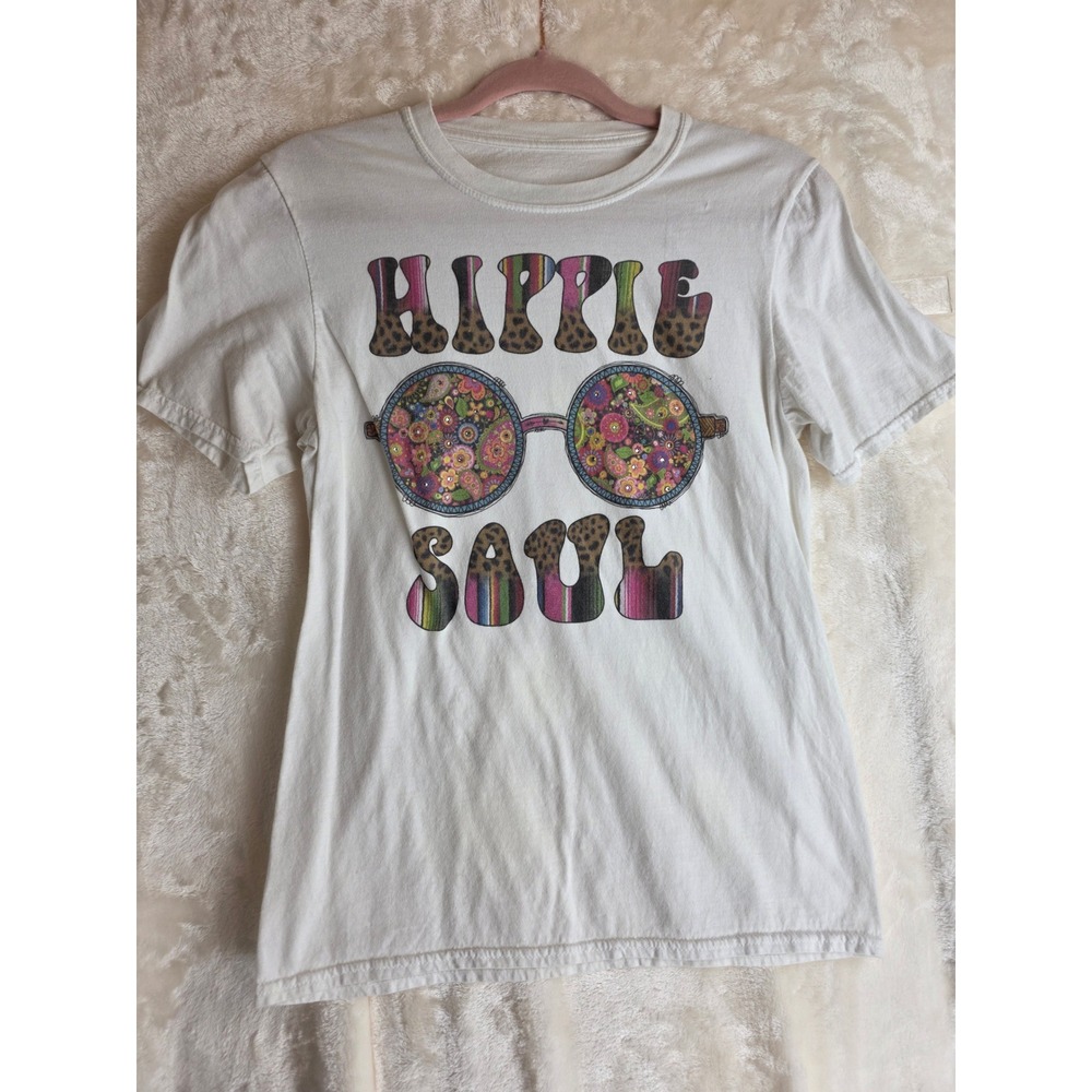 Hippie Soul Graphic T Shirt White Short Sleeve Crew Neck Casual Tee Top